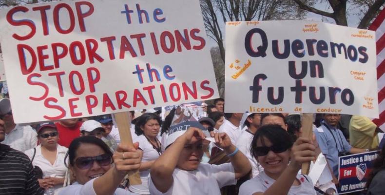 Immigrants and supporters protest against deportation plans.  Photo: AP