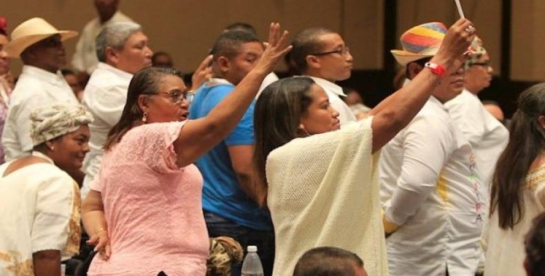 Leaders protest before the president of Colombia, Iván Duque, in Cartagena.  (Photo: EFE)