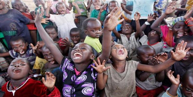 Congolese children displaced by fighting in North Kivu play at the child friendly space (CFS) within Mugunga III camp for the internally displaced people near G