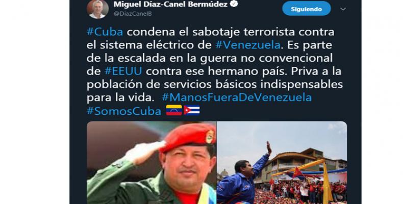 Ce lundi, le président cubain, Miguel Diaz-Canel a condamné le sabotage contre le réseau électrique du Venezuela.