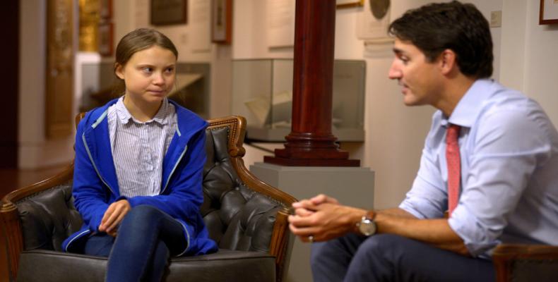 Greta Thunberg and Canadian Prime Minister Justin Trudeau meet in Montreal. (Photo: Reuters) Greta Thunberg and Canadian Prime Minister Justin Trudeau meet in Montreal. (Photo: Reuters)
