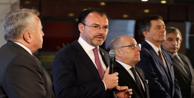 Luis Videgaray, secretario de Relaciones Exteriores durante la reunión de Ministros de Relaciones Exteriores del G20 en Argentina. Foto/Televisa.