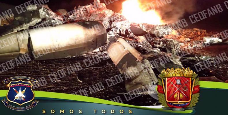 Photo released by the Venezuelan shows the remains of the aircraft shot down by Strategic Command Operations of the Bolivarian National Armed Forces (CEOFANB)-