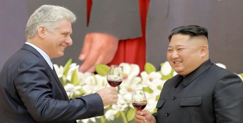 Cuban President Miguel Diaz-Canel meets with North Korean leader Kim Jong-un in Pyongyang Sunday.   Photo: Reuters