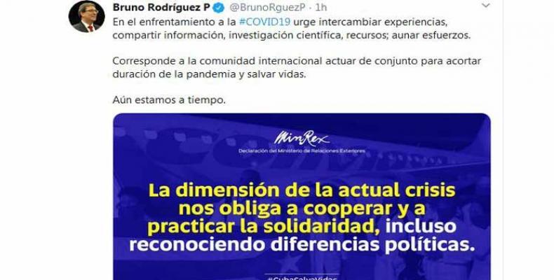 El ministro cubano de Relaciones Exteriores, Bruno Rodríguez, llamó la atención sobre la importancia de la cooperación internacional.Foto: PL.