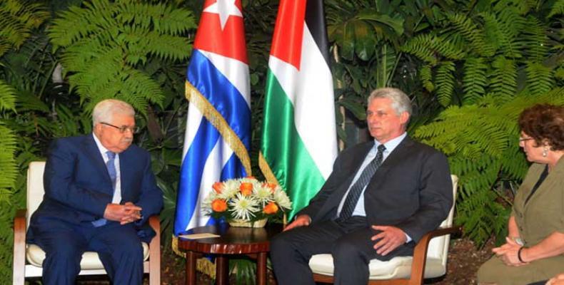 Cuban President Miguel Diaz Canel and Palestinian President Mahmoud Abbas hold official talks. Estudio Revolucion Photo