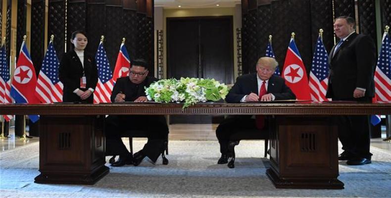 After signing the document with North Korea's leader Kim Jong-un on Singapore's Sentosa Island, US President Donald Trump said denuclearization on the Korean Pe