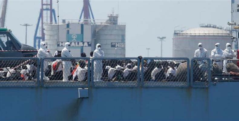 Migrants on navy ship after being rescued by Libyan coast guards in Tripoli, Libya.  Photo: AFP