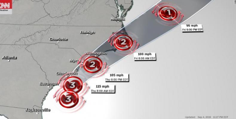 Updated CNN weather up tracking Hurricane Dorian.  (Image: CNN)