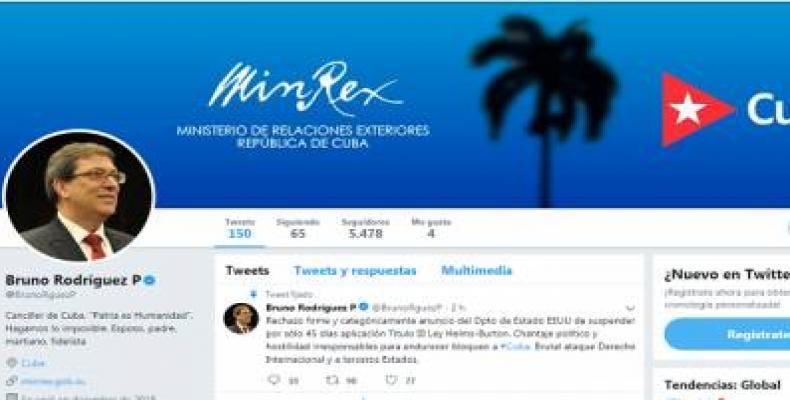 En su cuenta de Twitter, el canciller cubano denunció una nueva medida contra Cuba, dada a conocer por el Departamento de Estado norteamericano.Imágen:JRebelde.