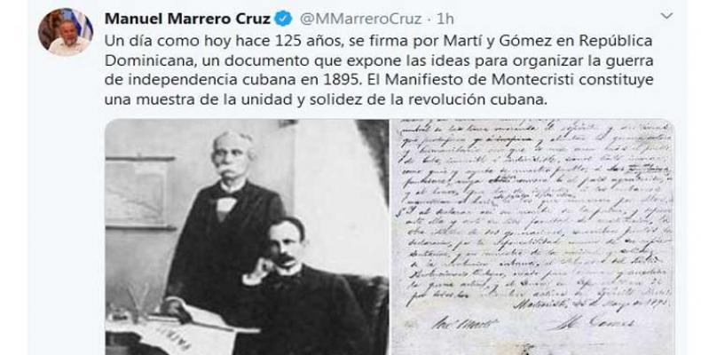 El primer ministro de Cuba, Manuel Marrero, recordó este miércoles el aniversario 125 de la firma del Manifiesto de Montecristi. Foto: Prensa Latina.