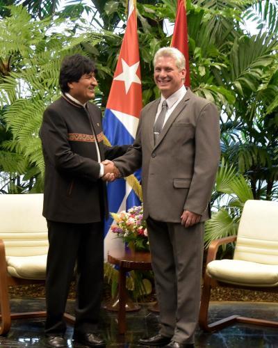 Evo Morales y Miguel Díaz-Canel en el Palacio de la Revolución, La Habana