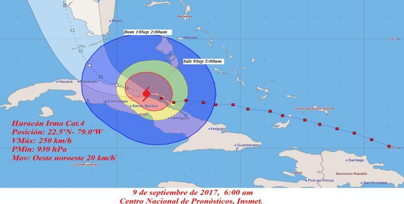 Posición de Irma a las 6 am del 9 de septiembre