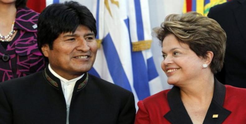 Bolivian and Brasilian presidents, Evo Morales and Dilma Rousseff