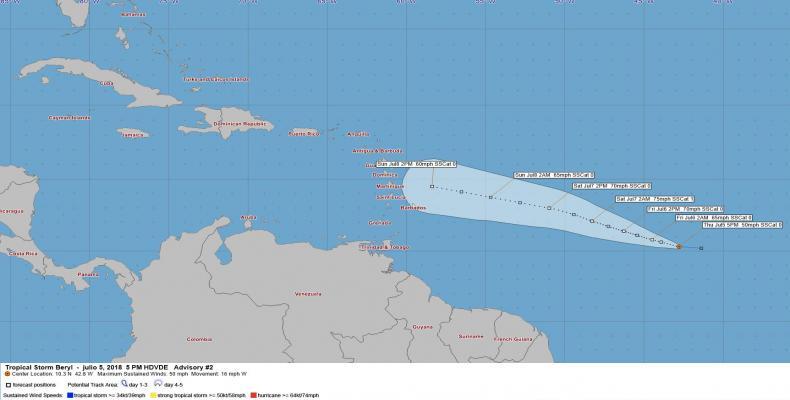 La Tormenta tropical Beryl es la número tres de la actual temporada ciclónica.Imágen:Internet.