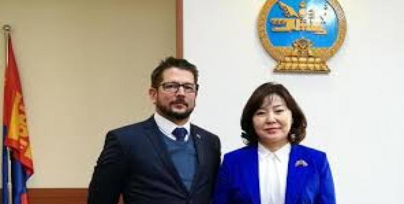 Ministra de Salud Pública de Mongolia, D. Sarangerel, recibe a Embajador de Cuba (17 de enero de 2018). Foto: CubaMINREX