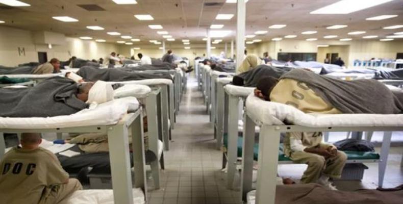 A file photo of detainees in a dormitory-style housing unit at the Cook County Jail in Chicago.