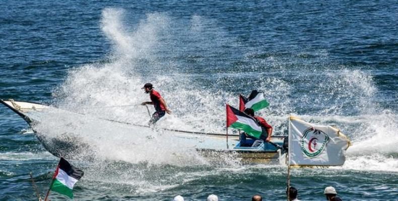 Activists escort a humanitarian flotilla set off from the Gaza strip to Cyprus on July 10, 2018.  Photo: AFP