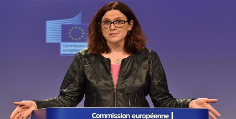 European Commissioner Cecilia Malmstrom holds a news conference in Brussels, Belgium.   Photo: Reuters