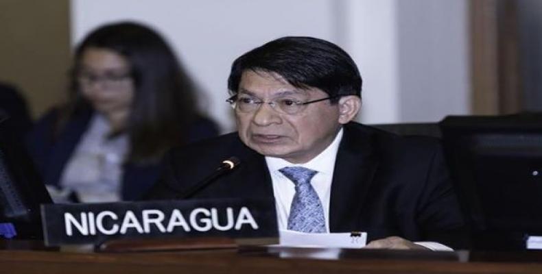 El diplomático nicaragüense denunció las acciones ilegales del secretario general de la OEA, quien intenta materializar la aplicación de la Carta Democrática In