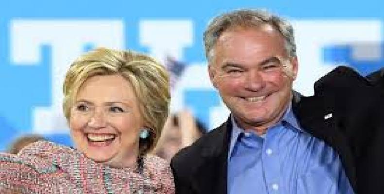 Hillary Clinton and Senator Tim Kaine