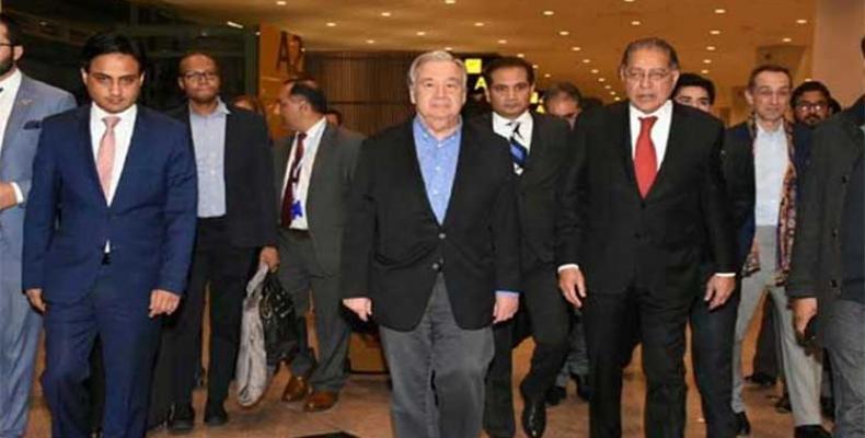 Secretario General de la ONU, Antonio Guterres, arribó este domingo a Islamabad. Foto: Prensa Latina.