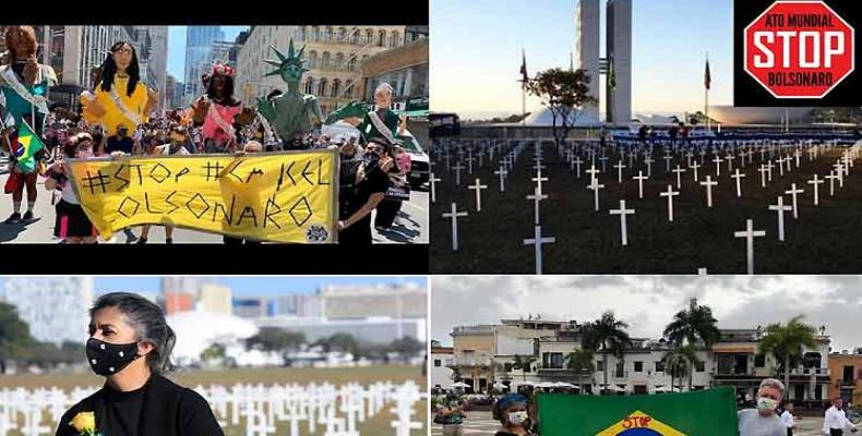 El grito Stop Bolsonaro repicó en redes sociales y calles de una veintena de países. Foto: Prensa Latina.