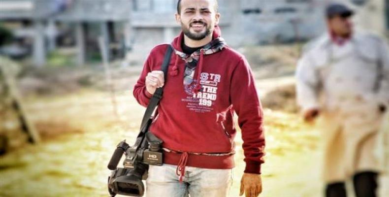 Slain Palestinian journalist Ahmed Abu Hussein.  Photo: via Twitter