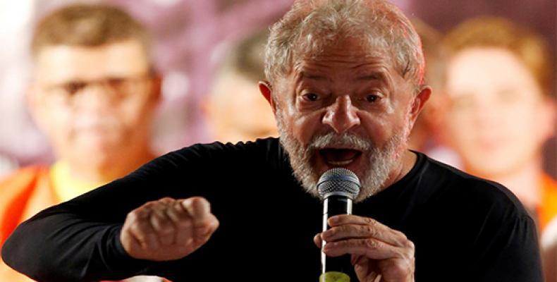 Former Brazilian president Luiz Inacio Lula da Silva speaks at a rally in Curitiba in March 2018. Reuters