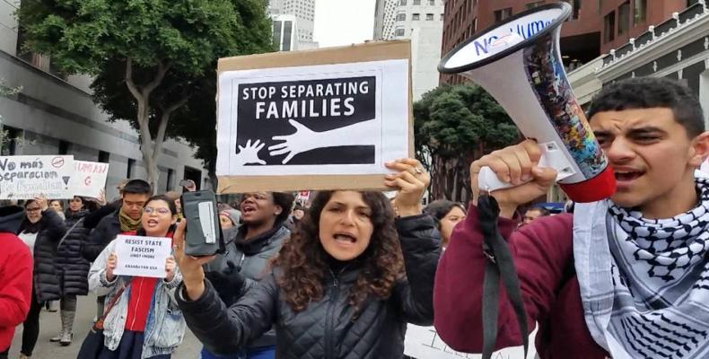 Hundreds of activists gathered outside the US Immigration and Customs Enforcement building in San Francisco.  Photo: AP