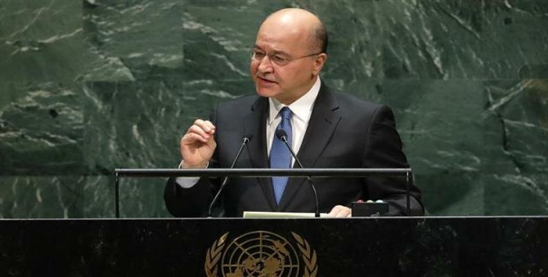 Iraq's President Barham Salih addresses the 74th session of the United Nations General Assembly.  (Photo: Reuters)