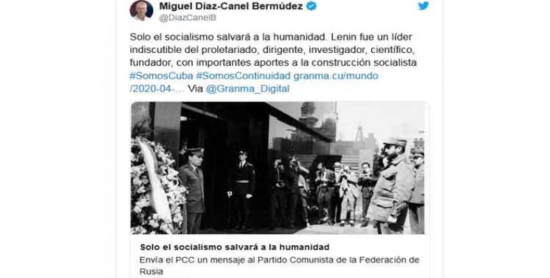 Miguel Díaz-Canel, desacó este miércoles la figura del líder del proletariado mundial, Vladimir Ilich Lenin. Foto: Tomada del twitter de @DiazCanelB.