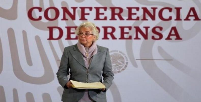 Mexican Interior Minister Olga Sanchez at press conference.  Photo: EFE