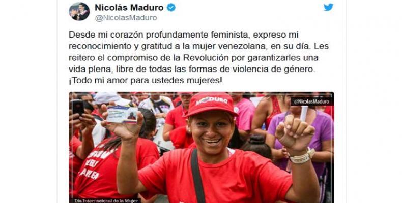 Nicolás Maduro, felicitó y reconoció el trabajo de las mujeres venezolanas. Foto: Tomada del twitter de Nicolás Maduro.