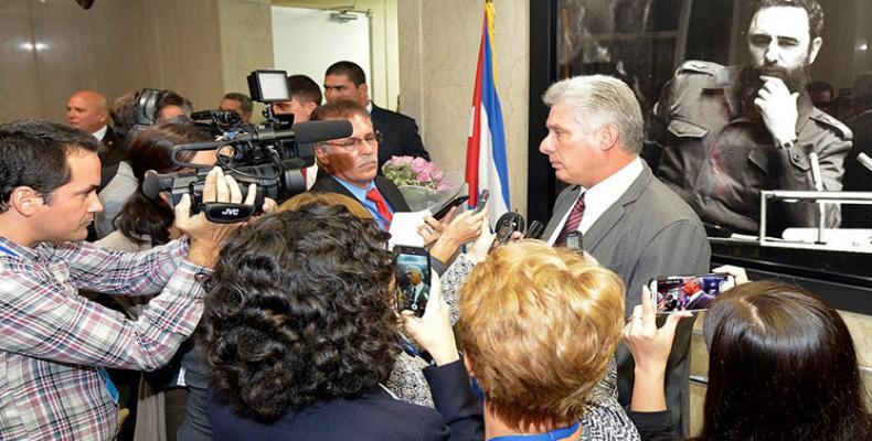 Miguel Díaz Canel ofrece conferencia de prensa en la ONU. Foto/PL