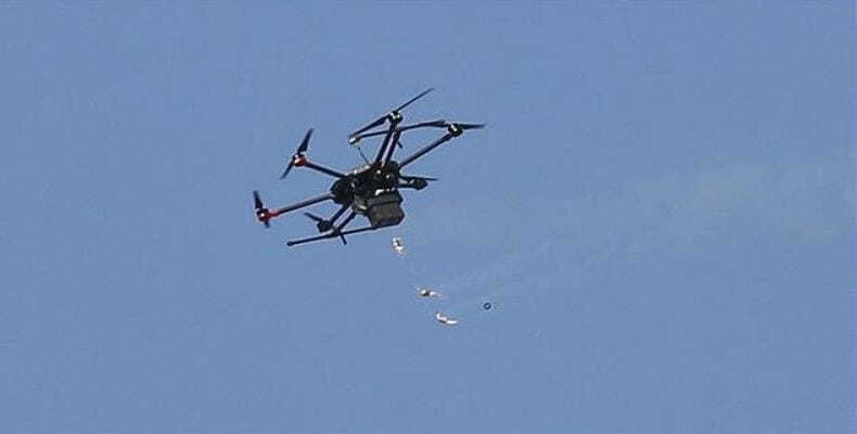 Photo shows an Israeli army drone in flight near the border with Gaza.  (Photo: AP)