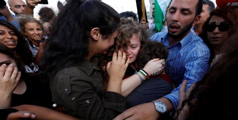 Palestinian resistance icon Ahed Tamimi freed.  Photo: AP