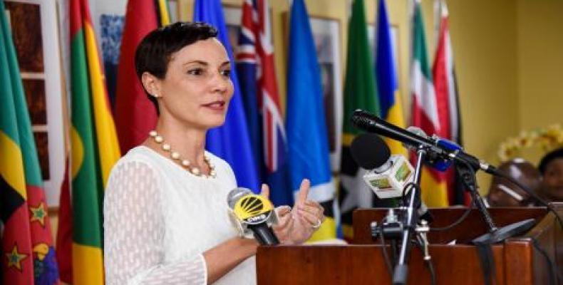 Jamaica's Minister of Foreign Affairs, Kamina Johnson Smith speaks to the press. Photo/The Glener