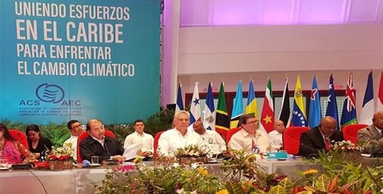 El presidente cubano durante la reunión de la AEC en Managua, Nicaragua. Foto: Twitter.