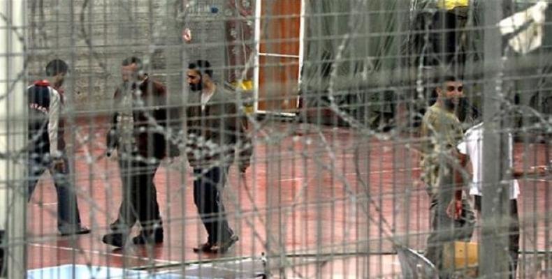  Photo shows Palestinian prisoners in the yard of Israel's Megiddo prison.  Photo: AFP