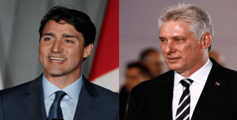 Le président Miguel Díaz-Canel, à droite, a remercié le Premier ministre du Canada de son opposition à la loi nord-américaine Helms-Burton.
