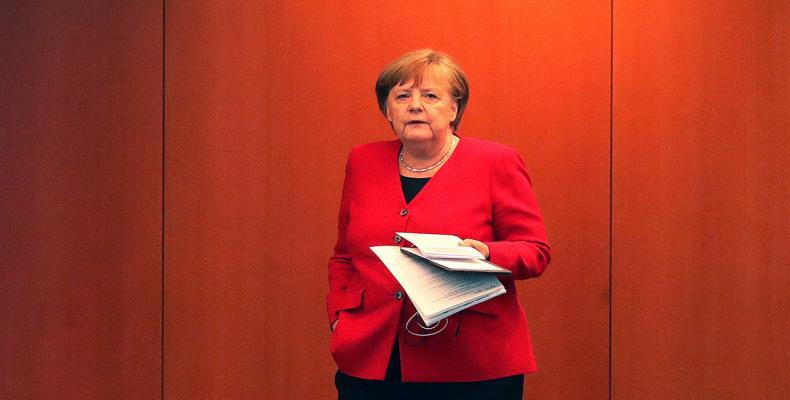 Angela Merkel antes del comienzo de una conferencia de prensa en Berlín, Alemania, 6 de mayo de 2020.Michael Sohn / AFP