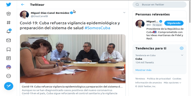 Miguel Díaz-Canel Bermúdez, aseguró que el país refuerza el control sanitario y la vigilancia epidemiológica. Foto: Tomada del Twitter de @DiazCanelB.