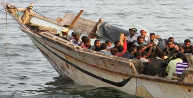 African illegal migrants on a boat in the southern port city of Aden on September 26, 2016, before being deported to Somalia (Photo: AFP)