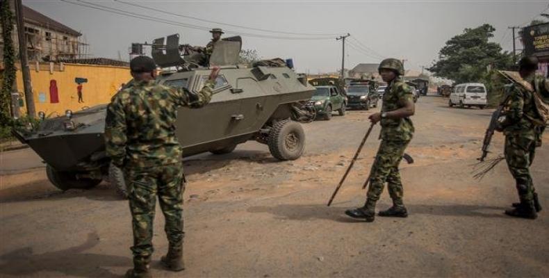 Nigerian soldiers patrol in Aba, southeastern Nigeria, on February 15, 2019.  Photo: AFP
