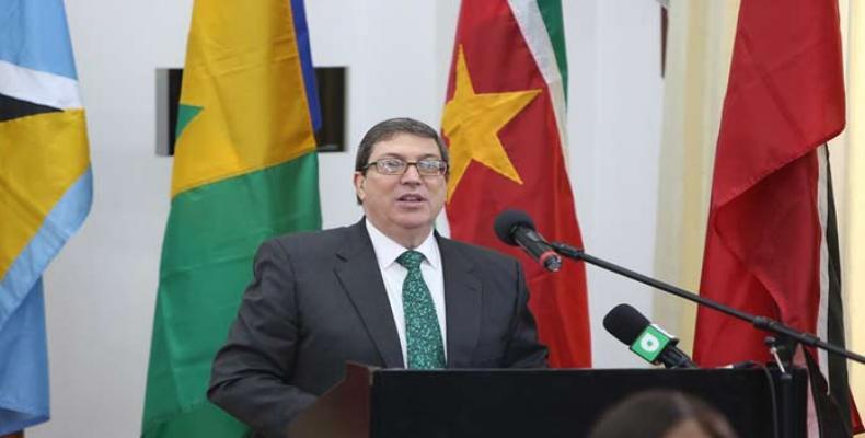Rodríguez reiteró el agradecimiento de Cuba por la firmeza con que Caricom denuncia el recrudecimiento del bloqueo de EE.UU. Foto: PL