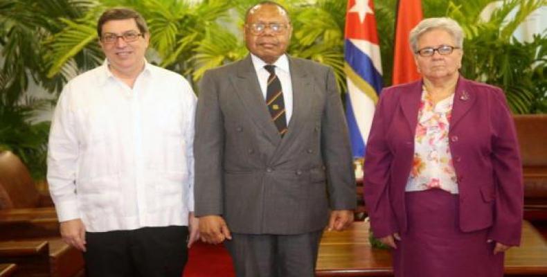 La vicepresidenta cubana junto al Ministro  de Relaciones Exteriores, recibió al Embajador de Papúa Nueva Guinea.Foto:Cubaminrex