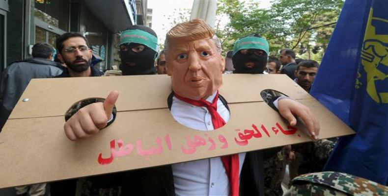 Iranian protester dressed as Donald Trump takes part in a rally outside the former US embassy in Tehran.  (Photo: AFP)