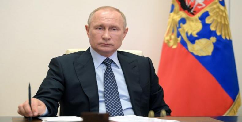 Vladimir Putin durante  videoconferencia sobre energía en la residencia Novo-Ogaryovo a las afueras de Moscú, el miércoles 29 de abril de 2020. (Alexei Druzhini