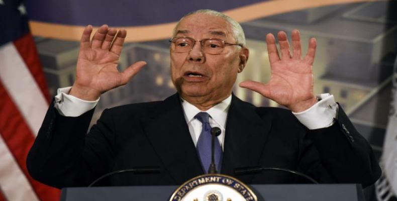 Former Secretary of State Colin Powell speaks at a reception celebrating the completion of the U.S. Diplomacy Center Pavilion at the State Department in Washing